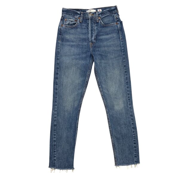Re/Done Originals High Rise Rigid Crop Jean 24 Blue Medium Wash Slim Button Fly - Picture 1 of 12